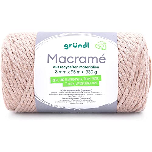 Gründl Macramé Garn (Makramee-Garn aus 70 % recycelter Baumwolle, 25 % Polyester und 5 % recycelter Fasern, 330 g / 95 m, Stärke 3 mm, 5 x 330 g), Beige Gründl Macramé Garn (Makramee-Garn aus 70 % recycelter Baumwolle, 25 % Polyester und 5 % recycelter Fasern, 330 g / 95 m, Stärke 3 mm, 5 x 330 g), Beige von Gründl