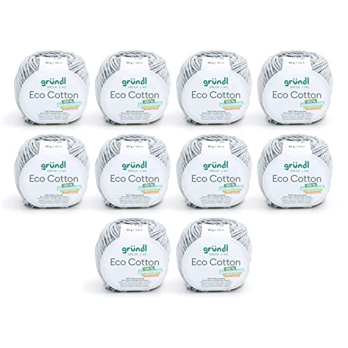 Gründl Wolle Eco Cotton - Wolle zum Häkeln - Wolle zum Stricken - Häkelgarn - Weich und hautfreundlich - 100% Bio-Baumwolle - 10 Knäuel 50 g / 105 m - Nadelstärke 3,5-4,5 - pastell grau Gründl Wolle Eco Cotton - Wolle zum Häkeln - Wolle zum Stricken - Häkelgarn - Weich und hautfreundlich - 100% Bio-Baumwolle - 10 Knäuel 50 g / 105 m - Nadelstärke 3,5-4,5 - pastell grau von Gründl