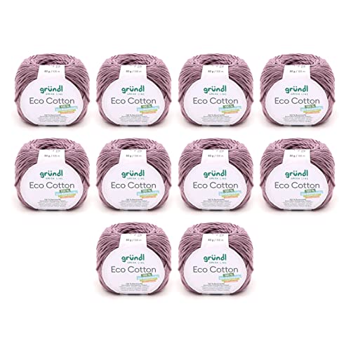 Gründl Wolle Eco Cotton (Garn aus 100% Bio-Baumwolle, OEKO-TEX® zertifiziert, pflegeleicht & waschbar, 50 g / 105 m, Nadelstärke: 3,50 – 4,50 mm, 10 x 50 g), mauve Gründl Wolle Eco Cotton (Garn aus 100% Bio-Baumwolle, OEKO-TEX® zertifiziert, pflegeleicht & waschbar, 50 g / 105 m, Nadelstärke: 3,50 – 4,50 mm, 10 x 50 g), mauve von Gründl