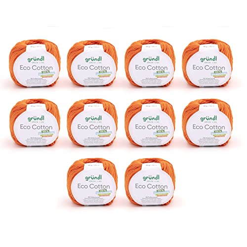Gründl Wolle Eco Cotton (Garn aus 100% Bio-Baumwolle, OEKO-TEX® zertifiziert, pflegeleicht & waschbar, 50 g / 105 m, Nadelstärke: 3,50 – 4,50 mm, 10 x 50 g), orange Gründl Wolle Eco Cotton (Garn aus 100% Bio-Baumwolle, OEKO-TEX® zertifiziert, pflegeleicht & waschbar, 50 g / 105 m, Nadelstärke: 3,50 – 4,50 mm, 10 x 50 g), orange von Gründl