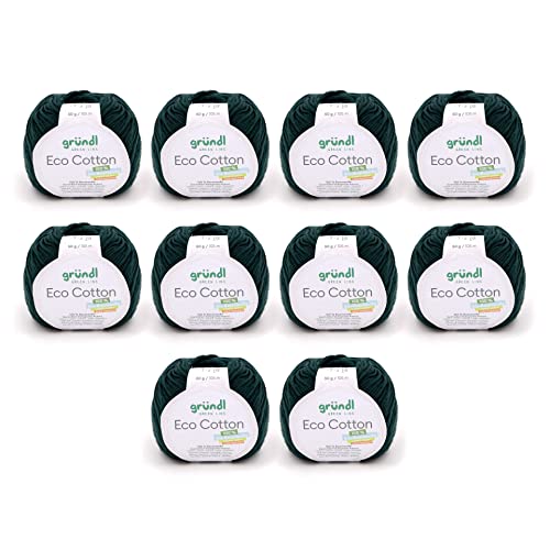 Gründl Wolle Eco Cotton (Garn aus 100% Bio-Baumwolle, OEKO-TEX® zertifiziert, pflegeleicht & waschbar, 50 g / 105 m, Nadelstärke: 3,50 – 4,50 mm, 10 x 50 g), dunkelgrün Gründl Wolle Eco Cotton (Garn aus 100% Bio-Baumwolle, OEKO-TEX® zertifiziert, pflegeleicht & waschbar, 50 g / 105 m, Nadelstärke: 3,50 – 4,50 mm, 10 x 50 g), dunkelgrün von Gründl