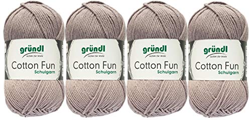 Gründl 4x50 Gramm Cotton Fun Woll Set SB Pack inkl. Anleitung für EIN Einkaufsnetz, Einkaufstasche mit Häkelnadel (27 Silber) von Gründl