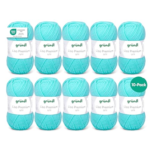 Gründl Lisa Premium Uni Strick- & Häkelgarn (weicher und wollartiger Charakter, pflegeleichtes Strickgarn aus 100% Polyacryl, 50 g/ 133 m, Nadelstärke: 3,5 - 4,5, 10 Knäuel á 50 g), Pastelltürkis Gründl Lisa Premium Uni Strick- & Häkelgarn (weicher und wollartiger Charakter, pflegeleichtes Strickgarn aus 100% Polyacryl, 50 g/ 133 m, Nadelstärke: 3,5 - 4,5, 10 Knäuel á 50 g), Pastelltürkis von Gründl