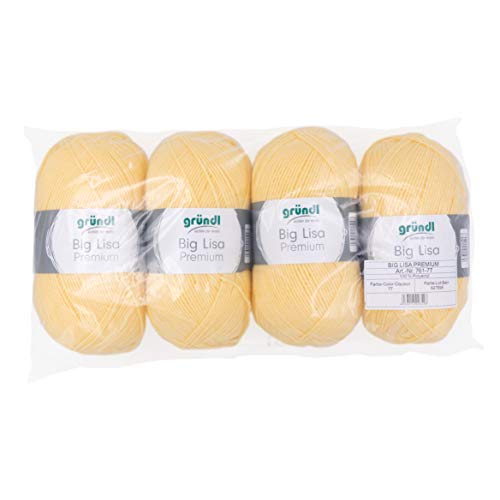 Gründl Big Lisa Premium Strick- & Häkelgarn (pflegeleichtes Garn aus 100% Polyacryl, 250 g/ 665 m, Nadelstärke: 3,5-4,5, 4 Knäuel á 250 g), Pastellgelb von Gründl