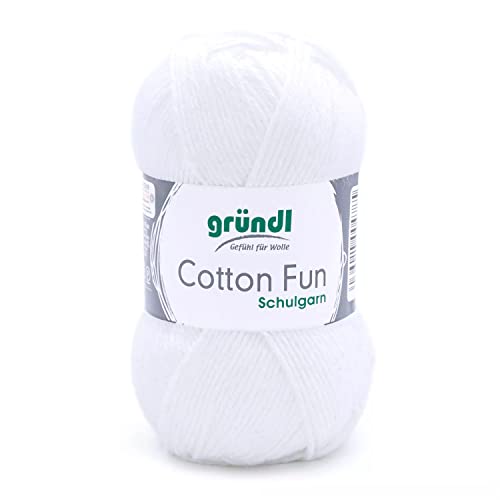 Gründl Cotton Fun Strickgarn/ Häkelgarn (weiches Garn aus 100% Baumwolle , OEKO-TEX zertifiziert, 50 g/115 m, Nadelstärke: 3-4, 1 Knäuel á 50 g), Weiß von Gründl