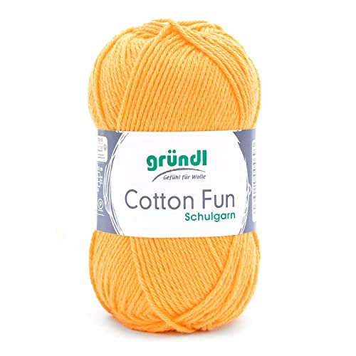 Gründl Cotton Fun Strickgarn/ Häkelgarn (weiches Garn aus 100% Baumwolle , OEKO-TEX zertifiziert, 50 g/115 m, Nadelstärke: 3-4, 1 Knäuel á 50 g), Mais von Gründl