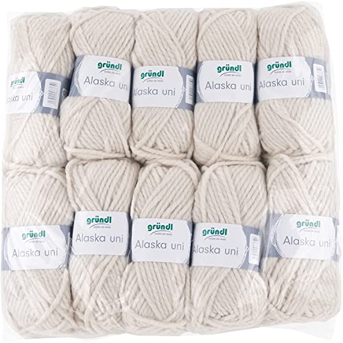 Gründl Alaska uni (Strick- und Häkelgarn mit wollartigem Charakter aus 80% Polyacryl und 20% Wolle, 100 g / 75 m, Nadelstärke: 10 mm - 12 mm, 10 x 100 g), Creme Gründl Alaska uni (Strick- und Häkelgarn mit wollartigem Charakter aus 80% Polyacryl und 20% Wolle, 100 g / 75 m, Nadelstärke: 10 mm - 12 mm, 10 x 100 g), Creme von Gründl