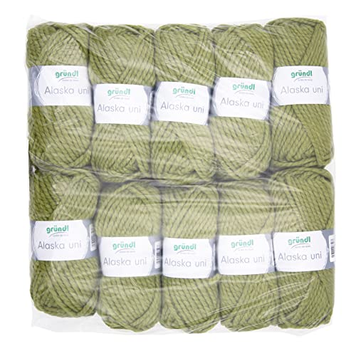 Gründl Alaska uni(Strick- und Häkelgarn mit wollartigem Charakter aus 80% Polyacryl und 20% Wolle, 100 g / 75 m, Nadelstärke: 10-12, 10 x 100 g), pistazie von Gründl