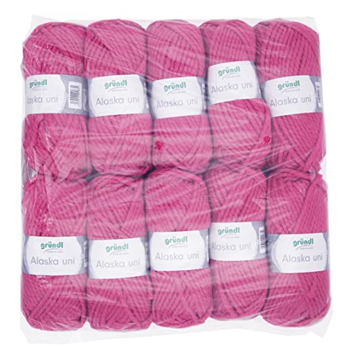 Gründl Alaska uni (Strick- und Häkelgarn mit wollartigem Charakter aus 80 % Polyacryl und 20 % Wolle, 100 g / 75 m, Nadelstärke: 10 - 12, 10 x 100 g), hellkorall von Gründl