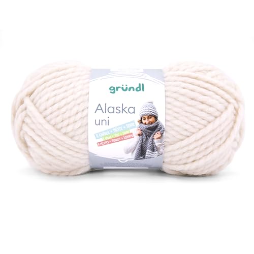 Gründl Alaska uni Wolle zum Stricken aus 80% Polyacryl, 20% Wolle, dicke Wolle 100 g, creme von Gründl