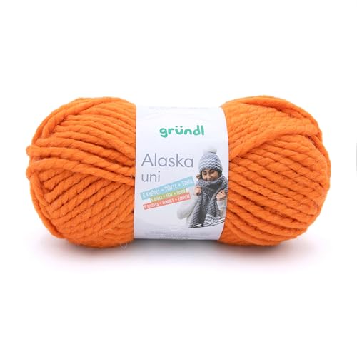 Gründl Alaska uni Wolle zum Stricken aus 80% Polyacryl, 20% Wolle, dicke Wolle 100 g, orange von Gründl