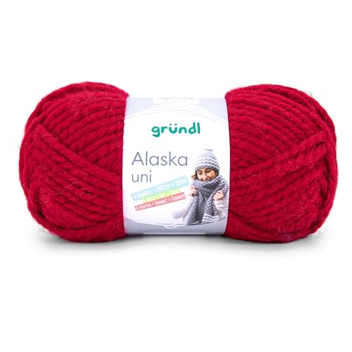 Gründl Alaska uni Wolle zum Stricken aus 80% Polyacryl, 20% Wolle, dicke Wolle 100 g, rot von Gründl