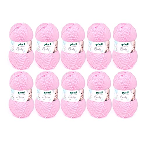 Gründl Baby uni Strickgarn / Häkelgarn (OEKO-TEX zertifizierte Baby Wolle, strapazierfähig und pflegeleicht, 70 % Polyacryl 30 % Polyamid, 50 g / 150 m, Nadelstärke: 3,5 - 4,5, 10 x 50 g), Rose von Gründl
