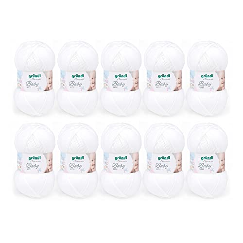Gründl Wolle Baby uni - weiche Wolle zum Häkeln und Stricken - Babywolle - Babygarn - Weich und hautfreundlich - 70 % Polyacryl,30 % Polyamid - 10 Knäuel 50 g / 150 m - Nadelstärke 3,5 -4,5 - Weiß Gründl Wolle Baby uni - weiche Wolle zum Häkeln und Stricken - Babywolle - Babygarn - Weich und hautfreundlich - 70 % Polyacryl,30 % Polyamid - 10 Knäuel 50 g / 150 m - Nadelstärke 3,5 -4,5 - Weiß von Gründl