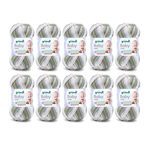 Gründl Baby color, 10 Knäuel à 50 g Wolle (Wollähnliches Handstrick- & Häkelgarn, 70 % Polyacryl & 30 % Polyamid, 100 g / 300 m, Nadelstärke: 3,5 - 4,5, 10 x 50 g), olive natur jade grau multicolor von Gründl