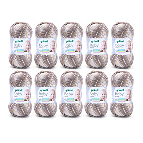 Gründl Wolle Baby color - Babywolle zum Häkeln und Stricken mit Farbverlauf - Weich und hautfreundlich - 70 % Polyacryl, 30 % Polyamid - 10 Knäuel 50 g / 150 m - Nadelstärke 3,5 -4,5 - nougat-weiß von Gründl