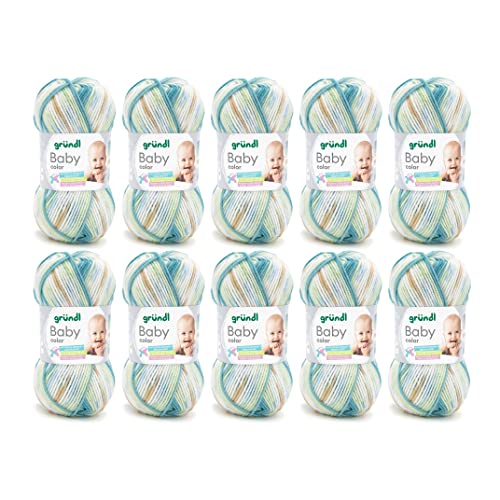 Gründl Baby color, 10 Knäuel à 50 g Wolle (Wollähnliches Handstrick- & Häkelgarn, 70 % Polyacryln & 30 % Polyamid, 100 g / 300 m), acquamarin braun mint natur multicolor von Gründl