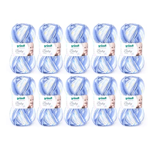 Gründl Wolle Baby color - Babywolle zum Häkeln und Stricken mit Farbverlauf - Weich und hautfreundlich - 70 % Polyacryl, 30 % Polyamid - 10 Knäuel 50 g / 150 m - Nadelstärke 3,5 -4,5 - himelblau-weiß von Gründl