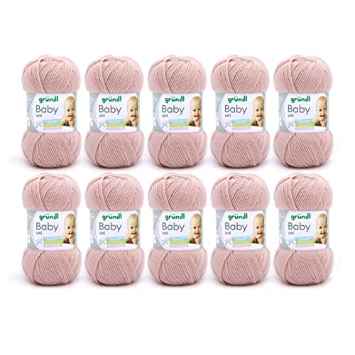Gründl Wolle Baby uni - weiche Wolle zum Häkeln und Stricken - Babywolle - Babygarn - Weich und hautfreundlich - 70 % Polyacryl,30 % Polyamid - 10 Knäuel 50 g / 150 m - Nadelstärke 3,5 -4,5 - altrosa von Gründl