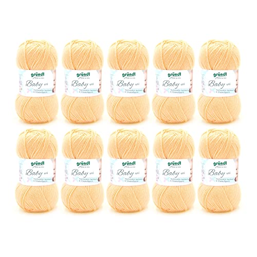 Gründl Baby uni Strickgarn / Häkelgarn (OEKO-TEX zertifizierte Baby Wolle, strapazierfähig, pflegeleicht, 70 % Polyacryl 30 % Polyamid, 50 g/150 m, Nadelstärke: 3,5 - 4,5, 10 x 50 g) Pastellgelb von Gründl