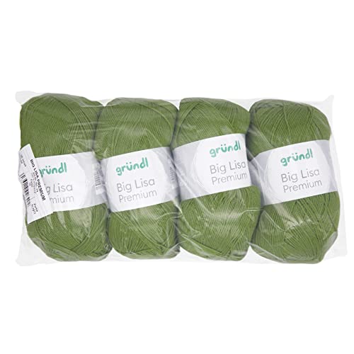 Gründl Big Lisa Premium Strick- & Häkelgarn (pflegeleichtes Garn aus 100% Polyacryl, 250 g/ 665 m, Nadelstärke: 3,5-4,5, 4 Knäuel á 250 g), Grün, Maigrün von Gründl