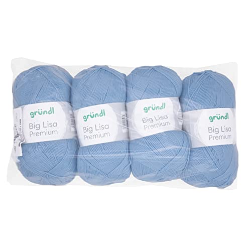 Gründl Big Lisa Premium Strick- & Häkelgarn (pflegeleichtes Garn aus 100% Polyacryl, 250 g/ 665 m, Nadelstärke: 3,5-4,5, 4 Knäuel á 250 g), Hellblau von Gründl
