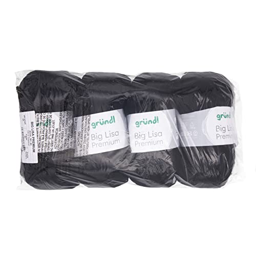 Gründl Big Lisa Premium Strick- & Häkelgarn (pflegeleichtes Garn aus 100% Polyacryl, 250 g/ 665 m, Nadelstärke: 3,5-4,5, 4 Knäuel á 250 g), Schwarz von Gründl