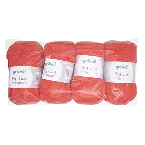 Gründl Big Lisa Premium Strick- & Häkelgarn (pflegeleichtes Garn aus 100% Polyacryl, 250 g/ 665 m, Nadelstärke: 3,5-4,5, 4 Knäuel á 250 g), Orange von Gründl