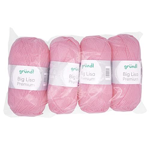 Gründl Big Lisa Premium Strick- & Häkelgarn (weicher und wollartiger Charakter, pflegeleichtes Garn aus 100% Polyacryl, 250 g/ 665 m, Nadelstärke: 3,5-4,5, 4 Knäuel á 250 g), Rosa von Gründl