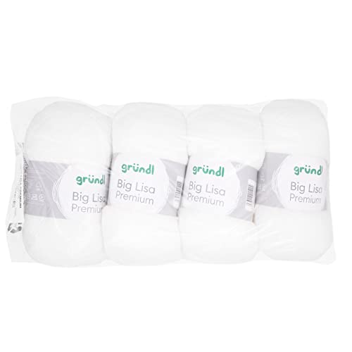 Gründl Big Lisa Premium Strick- & Häkelgarn (weicher und wollartiger Charakter, pflegeleichtes Garn aus 100% Polyacryl, 250 g/ 665 m, Nadelstärke: 3,5-4,5, 4 Knäuel á 250 g), Weiß von Gründl