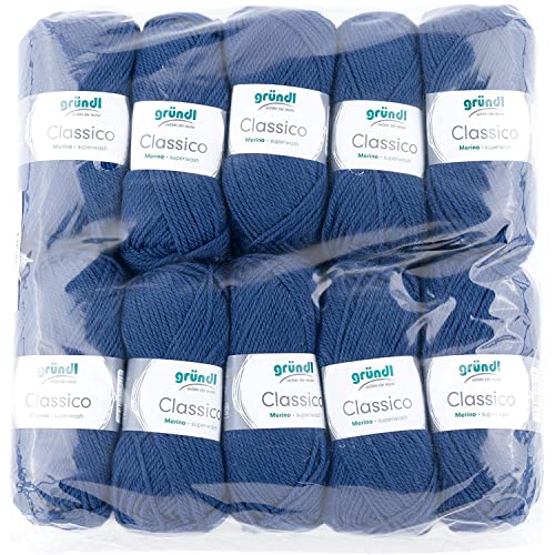 Gründl Classico Wolle (OEKO-TEX® zertifiziertes Strickgarn aus 50 % Schurwolle (Merino ) & 50 % Polyacryl, 50 g/120 m, Nadelstärke: 3,5 - 4,5, 10 Knäuel á 50 g), Marine von Gründl