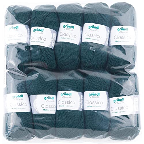 Gründl Classico Wolle (OEKO-TEX® zertifiziertes Strickgarn aus 50 % Schurwolle (Merino ) & 50 % Polyacryl, 50 g/120 m, Nadelstärke: 3,5 - 4,5, 10 Knäuel á 50 g), Tanne von Gründl