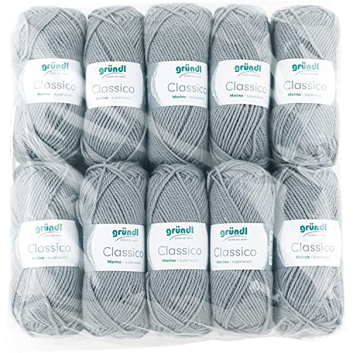 Gründl Classico Wolle (OEKO-TEX® zertifiziertes Strickgarn / Häkelgarn aus 50 % Schurwolle (Merino superwash) & 50 % Polyacryl, 50 g/120 m, Nadelstärke: 3,5 - 4,5, 10 Knäuel á 50 g), Anthrazit von Gründl