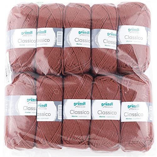 Gründl Classico Wolle (OEKO-TEX® zertifiziertes Strickgarn aus 50 % Schurwolle (Merino) & 50 % Polyacryl, 50 g/120 m, Nadelstärke: 3,5 - 4,5, 10 Knäuel á 50 g), Mittelbraun von Gründl