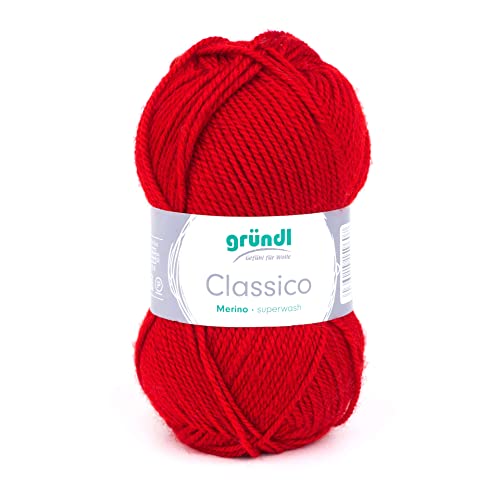 Gründl Classico Wolle (OEKO-TEX® zertifiziert/aus 50% Schurwolle & 50% Polyacryl, 50 g/120 m, Nadelstärke: 3,5-4,5, 1 Knäuel á 50 g), Rot von Gründl