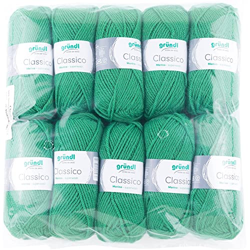 Gründl Classico Wolle (OEKO-TEX® zertifiziertes Strickgarn aus 50 % Schurwolle (Merino ) & 50 % Polyacryl, 50 g/120 m, Nadelstärke: 3,5 - 4,5, 10 Knäuel á 50 g), Blattgrün von Gründl