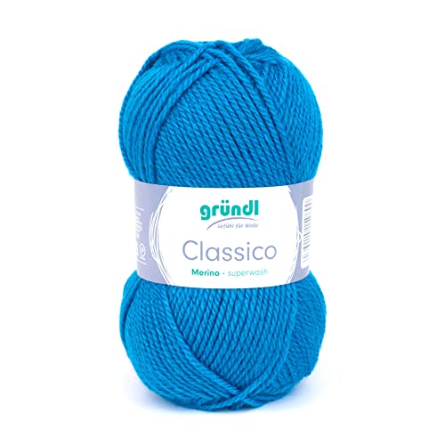 Gründl Classico Wolle (OEKO-TEX® zertifiziertes Strickgarn aus 50% Schurwolle (Merino) & 50% Polyacryl, 50 g/120 m, Nadelstärke: 3,5-4,5, 1 Knäuel á 50 g), Enzianblau von Gründl