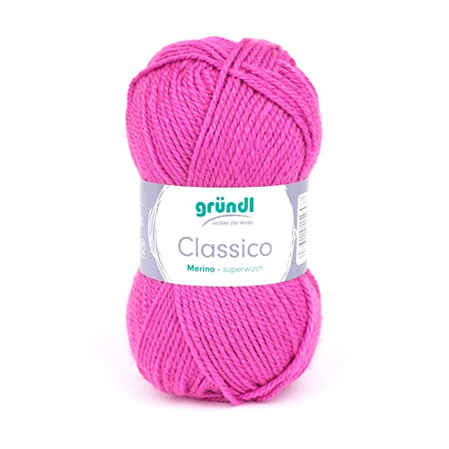 Gründl Classico Wolle (OEKO-TEX® zertifiziertes Strickgarn aus 50% Schurwolle (Merino) & 50% Polyacryl, 50 g/120 m, Nadelstärke: 3,5-4,5, 1 Knäuel á 50 g), Fuchsia von Gründl