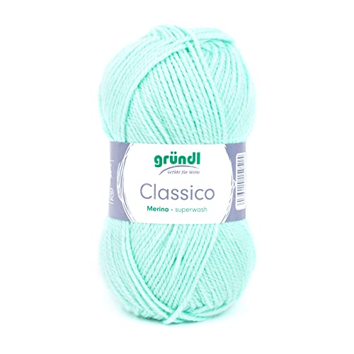 Gründl Classico Wolle (OEKO-TEX® zertifiziertes Strickgarn aus 50% Schurwolle (Merino) & 50% Polyacryl, 50 g/120 m, Nadelstärke: 3,5-4,5, 1 Knäuel á 50 g), Mint von Gründl