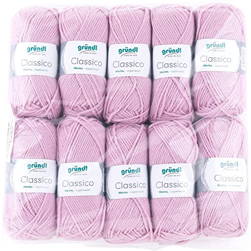 Gründl Classico Wolle (OEKO-TEX® zertifiziertes Strickgarn aus 50% Schurwolle (Merino) & 50% Polyacryl, 50 g/120 m, Nadelstärke: 3,5-4,5, 10 Knäuel á 50 g), Rose von Gründl