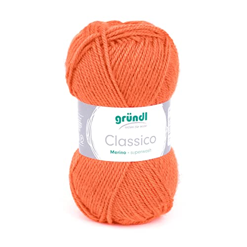 Gründl Classico Wolle (OEKO-TEX® zertifiziertes Strickgarn aus 50% Schurwolle (Merino superwash) & 50% Polyacryl, 50 g/120 m, Nadelstärke: 3,5-4,5, 1 Knäuel á 50 g), Orange von Gründl