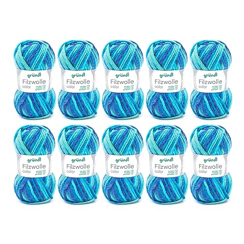Gründl Filzwolle color, (OEKO-TEX zertifiziert, 100 % Schurwolle zum Filzen, 50 g / 50 m, Nadelstärke: 8 - 9, 10 Knäuel á 50 g), aqua multicolor Gründl Filzwolle color, (OEKO-TEX zertifiziert, 100 % Schurwolle zum Filzen, 50 g / 50 m, Nadelstärke: 8 - 9, 10 Knäuel á 50 g), aqua multicolor von Gründl