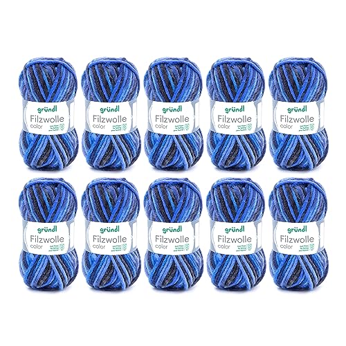 Gründl Filzwolle color, (OEKO-TEX zertifiziert, 100 % Schurwolle zum Filzen, 50 g / 50 m, Nadelstärke: 8 - 9, 10 Knäuel á 50 g), blau-anthrazit Multicolor, 31 x 32 x 6 cm von Gründl