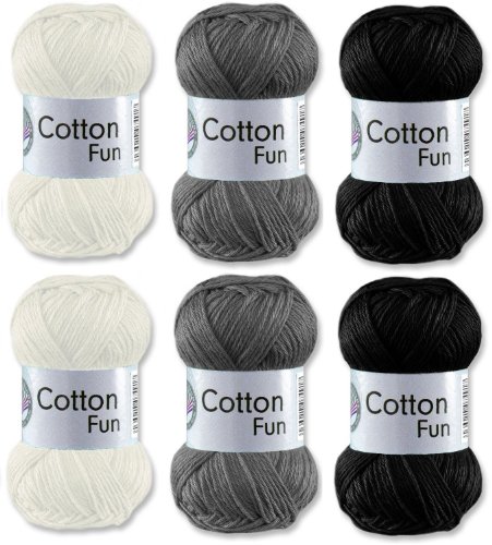 Gründl Cotton Fun Häkelgarn Schulgarn 100% Baumwolle SET 6 Schwarz, Grau, Weiß Gründl Cotton Fun Häkelgarn Schulgarn 100% Baumwolle SET 6 Schwarz, Grau, Weiß von Gründl