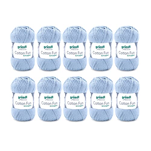 Gründl Cotton Fun Strickgarn/ Häkelgarn (weiches Garn aus 100% Baumwolle , OEKO-TEX zertifiziert, 50 g/115 m, Nadelstärke: 3-4, 10 Knäuel á 50 g), babyblau von Gründl