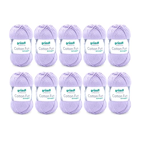 Gründl Wolle Cotton Fun - 10 x 50 g - Strickgarn - Häkelgarn - 100% Baumwolle - Hautfreundlich & Weich - Nadelstärke 3-4 - Violett von Gründl