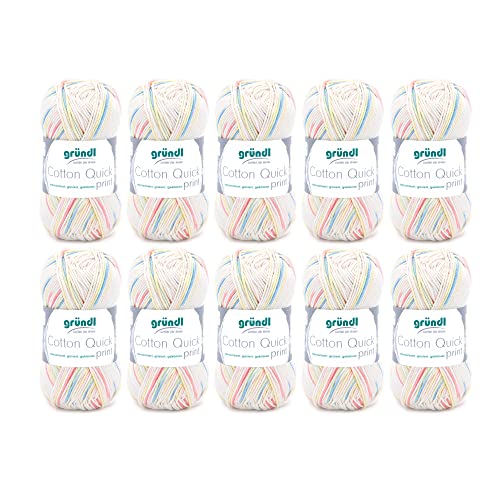 Gründl Cotton Quick Print Strickgarn/Häkelgarn (farbenfrohes Garn aus 100% Baumwolle, OEKO-TEX zertifiziert, Nadelstärke: 3 - 4) 10 x 50 g, Baby Multicolor von Gründl