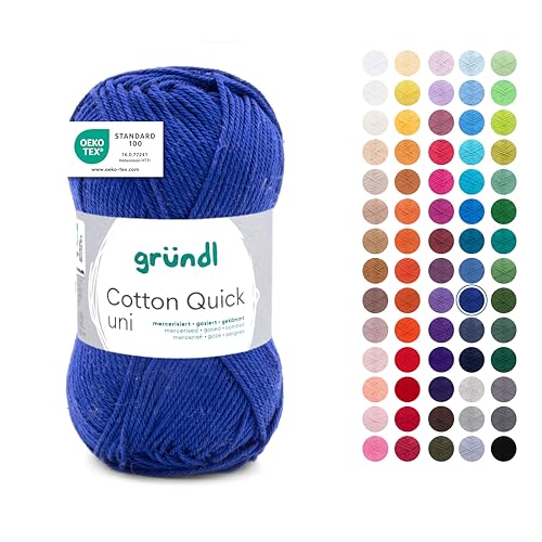 Gründl Wolle Cotton Quick uni - dünne Wolle zum Häkeln - Strickgarn - Häkelgarn - Glänzend und hautfreundlich - 100 % Baumwolle - 1 Knäuel 50 g / 125 m - Nadelstärke 3 - 4 - Marineblau von Gründl