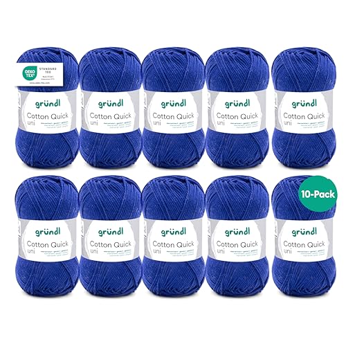 Gründl Cotton Quick Uni, 10 Knäuel à 50 g (strapazierfähige und langlebige Wolle, pflegeleichtes waschbares Garn aus 100% Baumwolle, 50 g / 125 m, Nadelstärke: 3-4, 10 x 50 g), Marineblau von Gründl