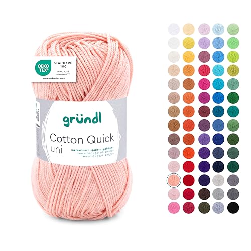Gründl Wolle Cotton Quick uni - dünne Wolle zum Häkeln - Strickgarn - Häkelgarn - Glänzend und hautfreundlich - 100% Baumwolle - 1 Knäuel 50 g / 125 m - Nadelstärke 3-4 - Apricot von Gründl